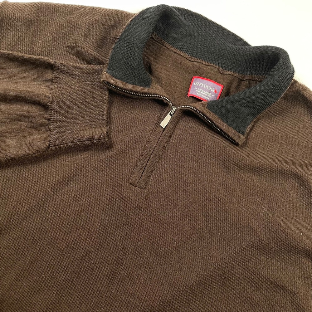 UNTUCKit‎ Mens 3XL Brown 100% Merino Wool Quarter Zip Sweater Pullover
